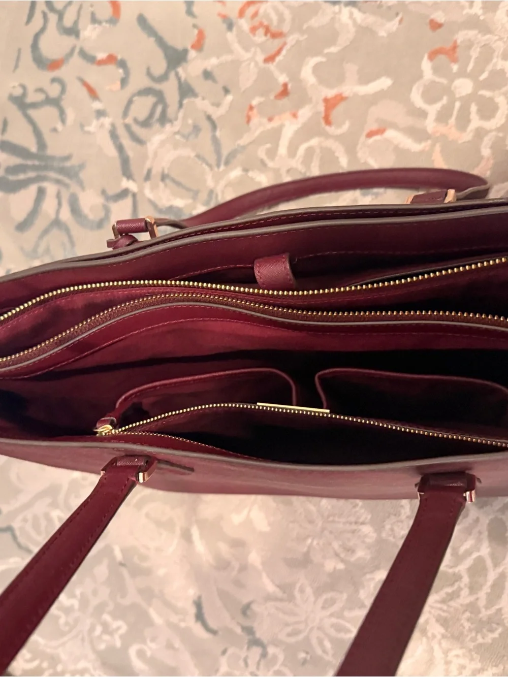 Tory Burch Wine Saffiano Leather Tote with Gold Logo